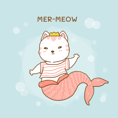 Cartoon cat mermaid vector