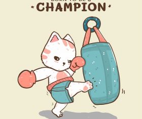 Cat Kick Boxing Vector