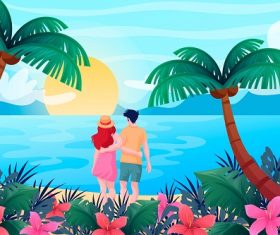Couple in the Beach Background Vector