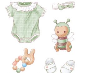 Cute Baby Clothes and Doll Vector