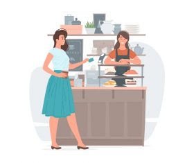 Female Customer Paying for Hot Drink Vector