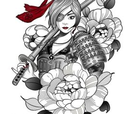Female warrior and flower vector