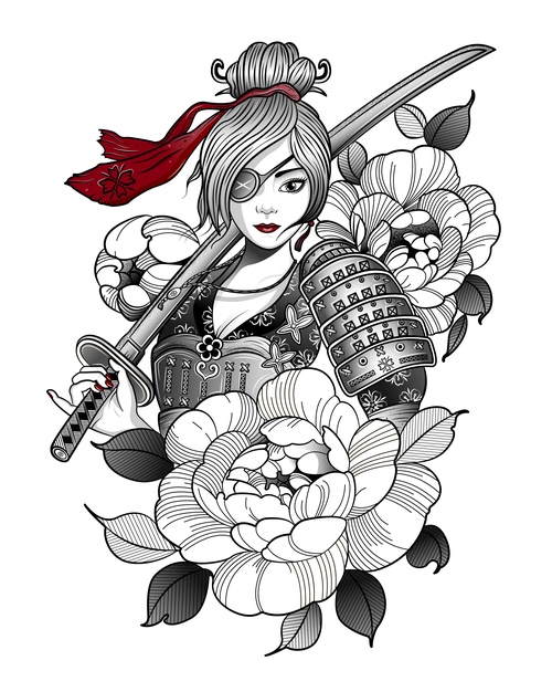 Female warrior and flower vector