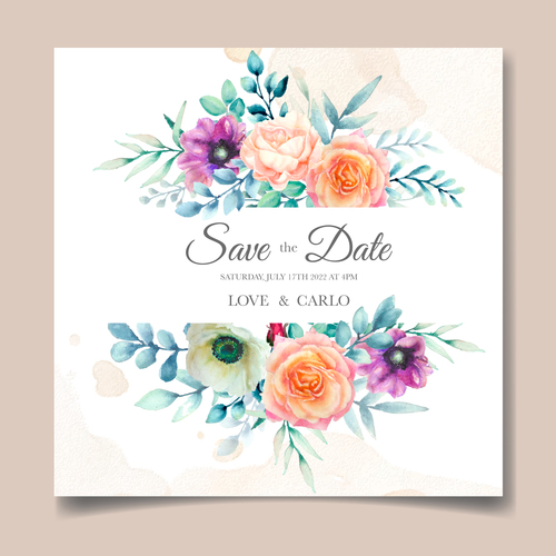 Flower cover wedding invitation card vector