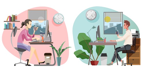 Girl Boy Working At Home Vector