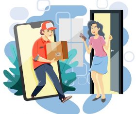 Girl Receiving her Package Vector