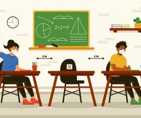 Go to school with a mask vector