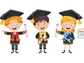 Graduating Children Cartoon Vector