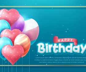 Happy Birthday Blue Banner with Heart Balloons Vector