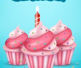 Happy Birthday Pink and White Cupcake Vector