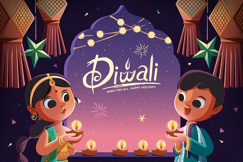Kids Celebrating Diwali Background Vector