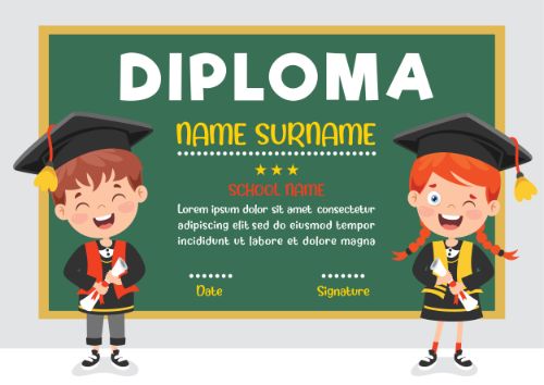 Kids Graduation  Diploma Certificate Vector