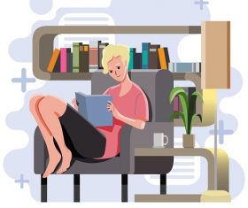 Man Reading in His House with Coffee Vector
