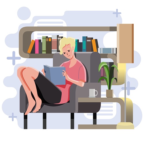 Man Reading in His House with Coffee Vector