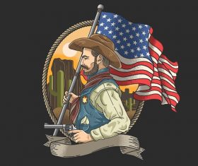 Man with American Flag Vector