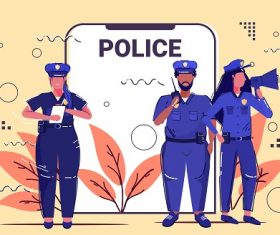 Mix Race Police Officer Team Background Vector