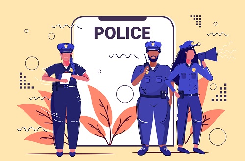 Mix Race Police Officer Team Background Vector