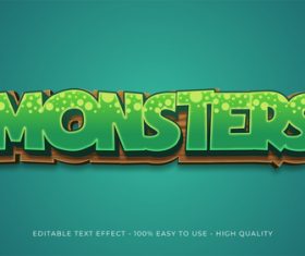 Monsters editable font effect text vector
