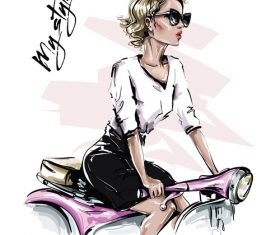 Oil painting woman vector