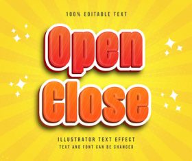 Open close editable font effect text vector