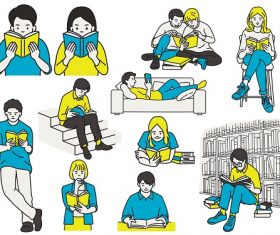 People Reading Books Vector