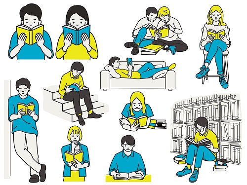People Reading Books Vector