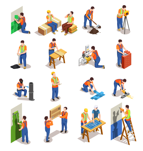 People in Construction Working Activity Vector