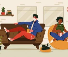 People wearing masks at home vector