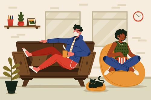 People wearing masks at home vector