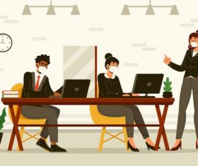 People working in masks vector