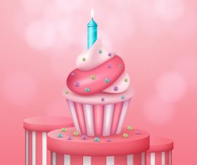 Pink and White Cupcake with Pink Background Vector