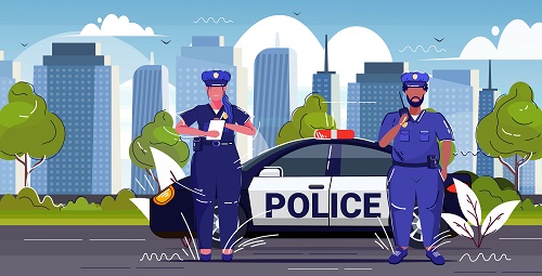 Police Officer Using Radio Background Vector