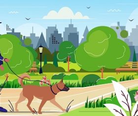 Police Officer Walking his Dog Background Vector