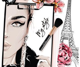 Portrait and Paris Tower Vector