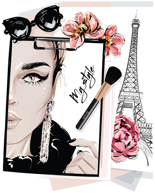 Portrait and Paris Tower Vector