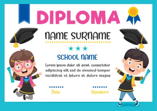 Primary School Diploma Blue Background Vector