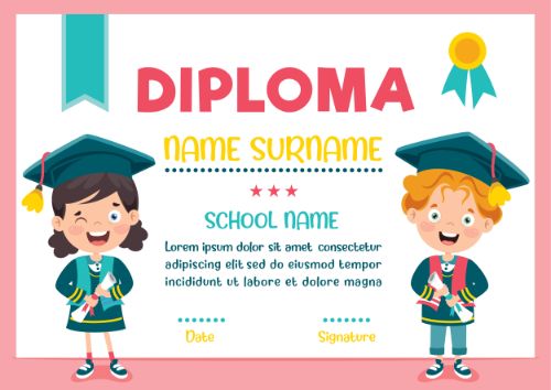Primary School Diploma Pink Background Vector