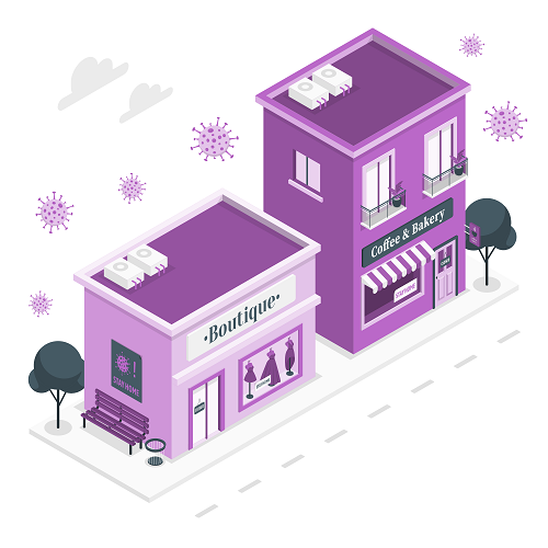 Purple Boutique Shops and Building Background Vector