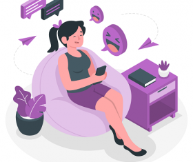 Purple Girl Sitting While Using Cellphone Vector