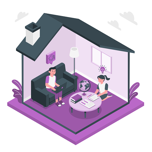 Purple House with Girl and Boy Vector