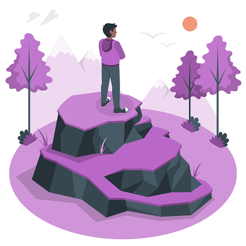 Purple Man Standing on the Rock Background Vector