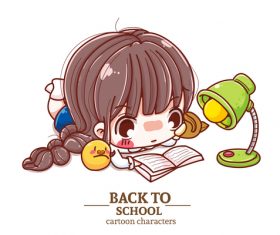 Reading girl anime vector