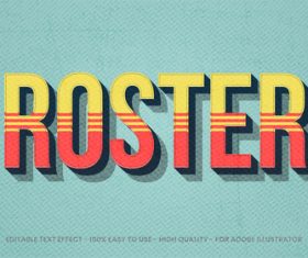 Roster editable font effect text vector