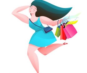 Running Woman With Shopping Bags Vector