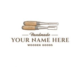 Rustic Hand Drawn Chisel Wooden Goods Logo Template Vector