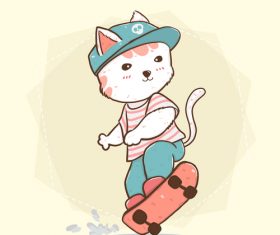 Skateboarding cat cartoon vector