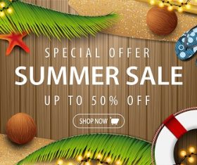 Summer Sale Banner with Beach Background Vector