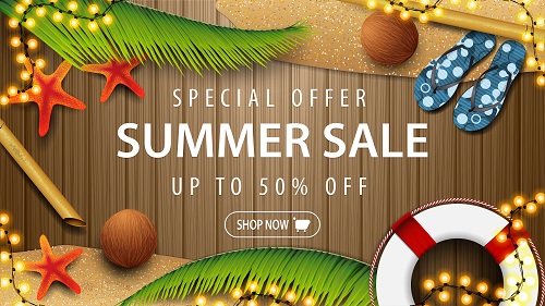 Summer Sale Banner with Beach Background Vector