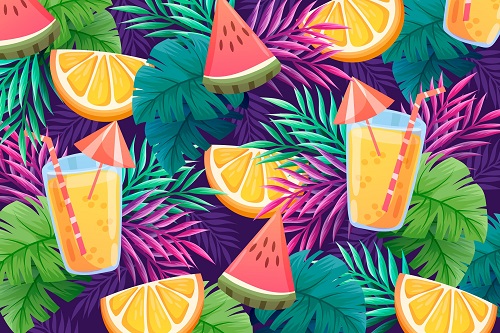 Tropical Fruit and Drinks Background Vector