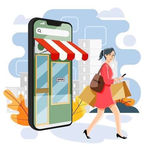 Woman Finishes Her Shopping Vector